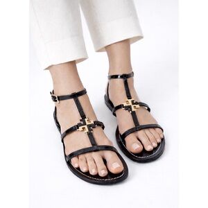 TORY BURCH Lowell Flat Logo Sandals Black 6.5